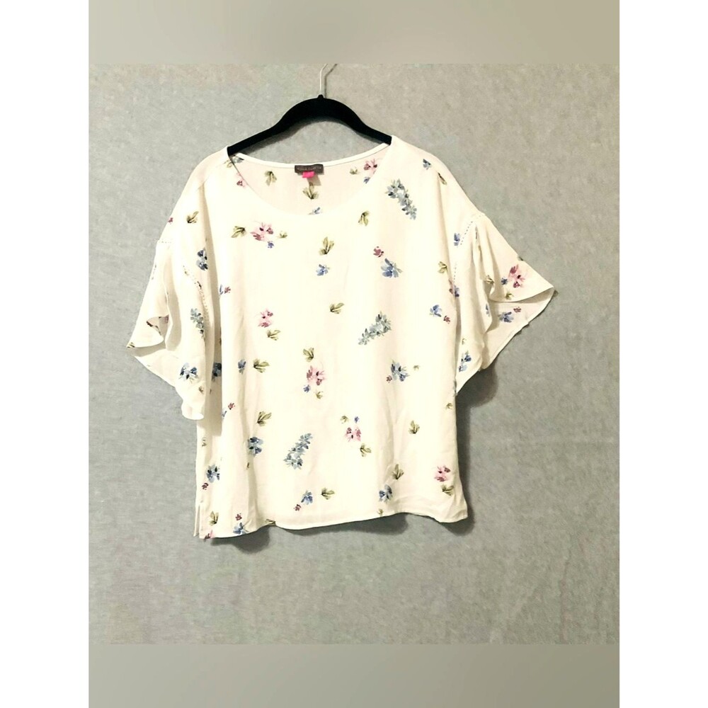 Vince Camuto Floral Ivory Blouse Sz S
